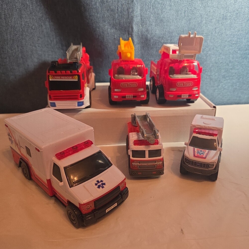 Fire Truck Ambulance Lot 6pc Emergency Rescue Play Set - Picture 11 of 16